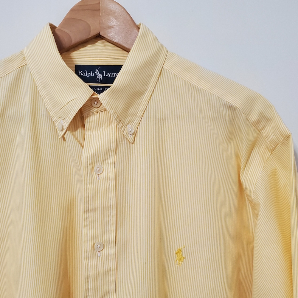 Ralph Lauren Yarmouth Yellow Striped Button Down Shirt 16.5 Neck - Picture 4 of 8